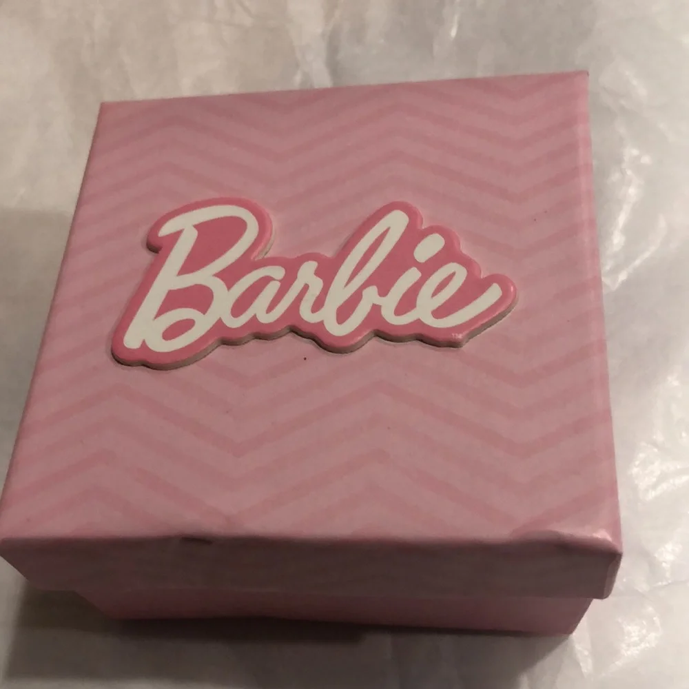 Barbie fine silver plated Barbie charm pink heart printed bar bracelet new‎